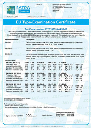 شهادة CE لواقيات الأذن 